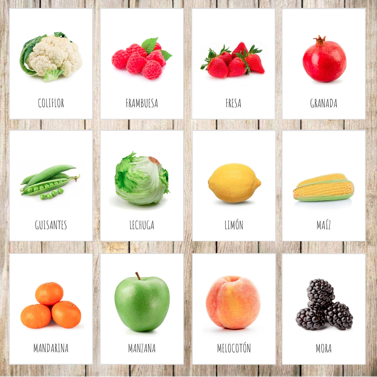 Cartes de fruits et légumes Montessori