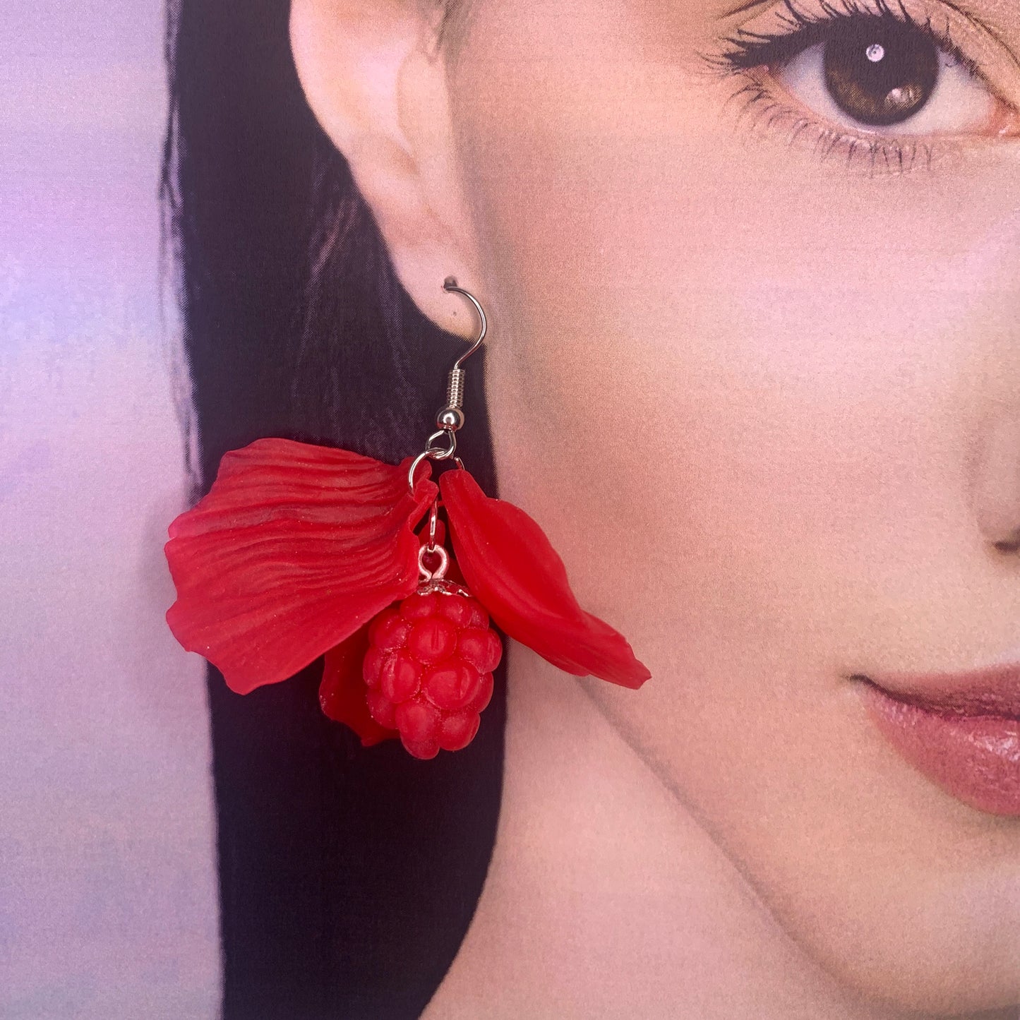 Pendientes Frambuesa con hojas