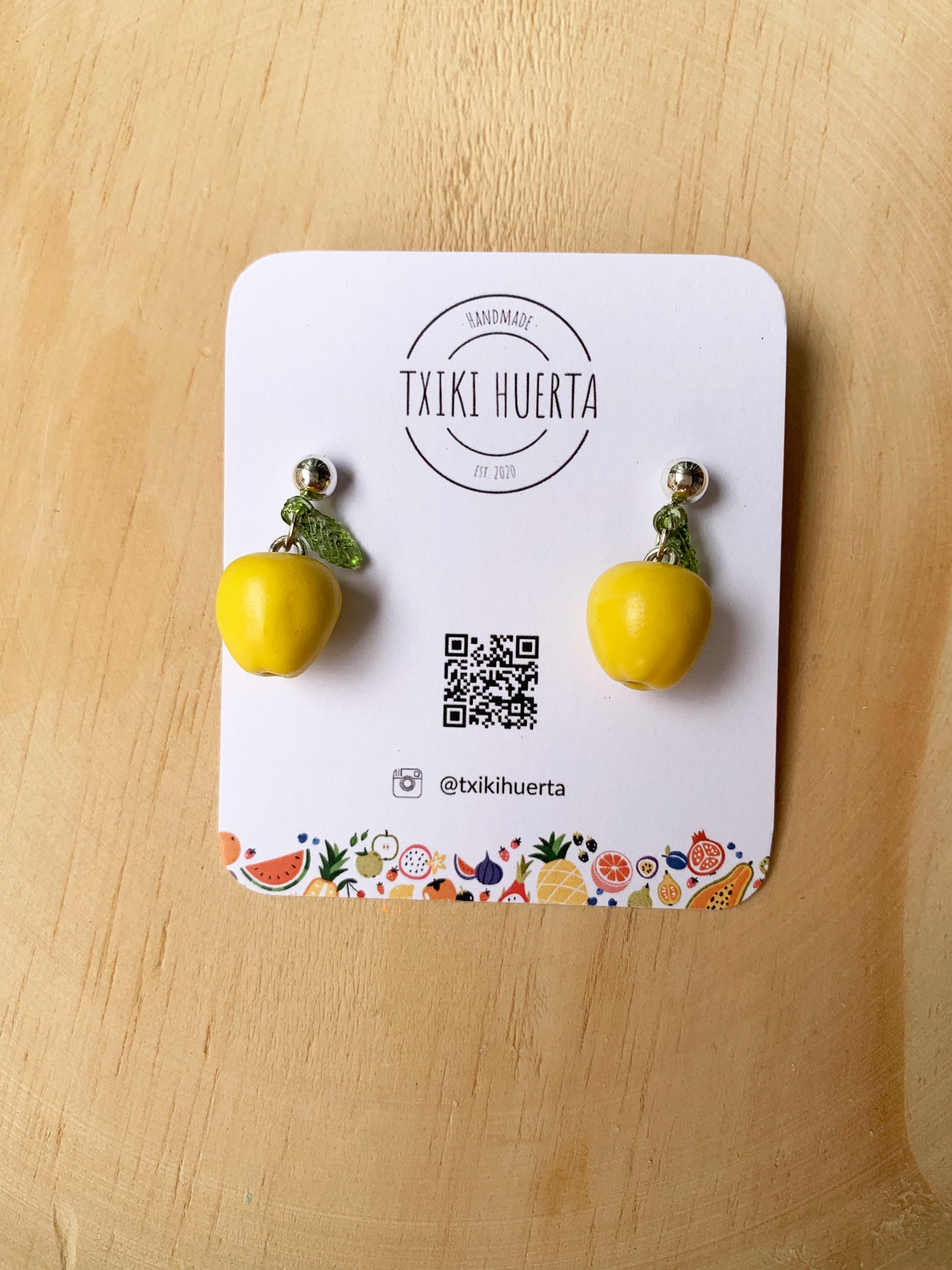 Boucles d'oreilles pomme verte ou jaune